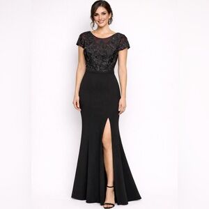 Dress the Population Black Sequin over Red Cap sleeve Trumpet Gown Size Small